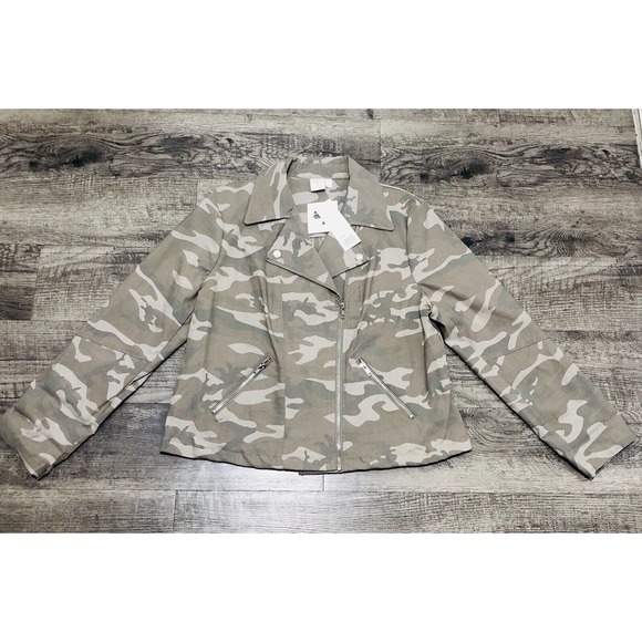 NWT Adyson Parker Camo Jacket Sz L Chest 40/42” Moto Jacket Womens Green Camo - Picture 6 of 6